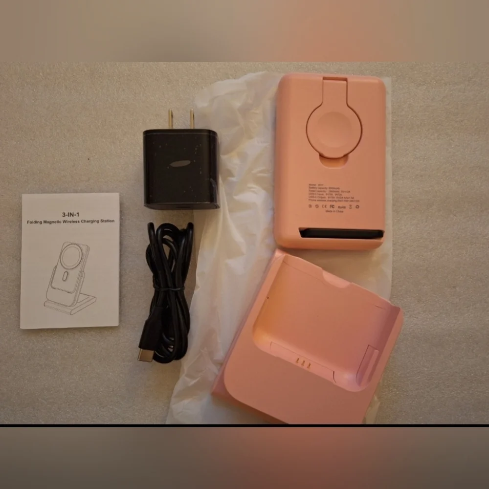 3 in 1 Wireless Charging Station,5000mAh Fast Foldable/Portable Charger/ iPhone